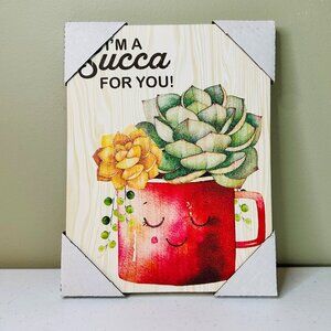 Succulent-Themed Canvas Art With "I'm A Succa For You!" Text & Red Mug Design